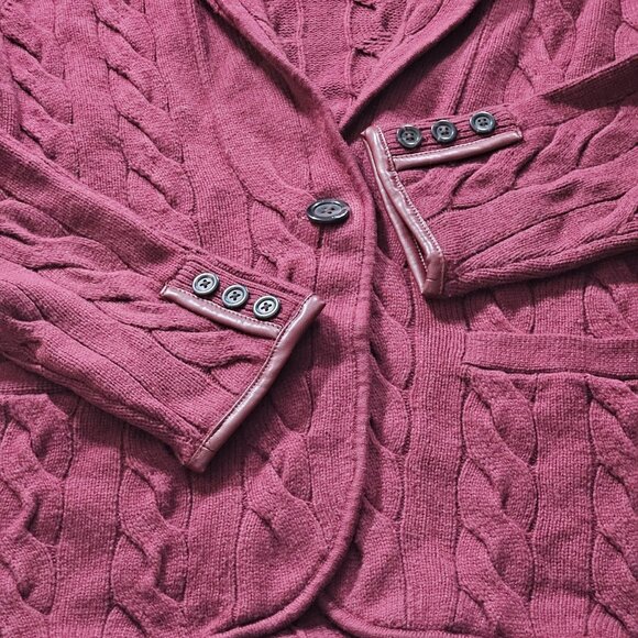 Talbots Cardigan Womens L Purple Plum LS Pockets Button Cable Knit Boho Mature - Picture 11 of 16